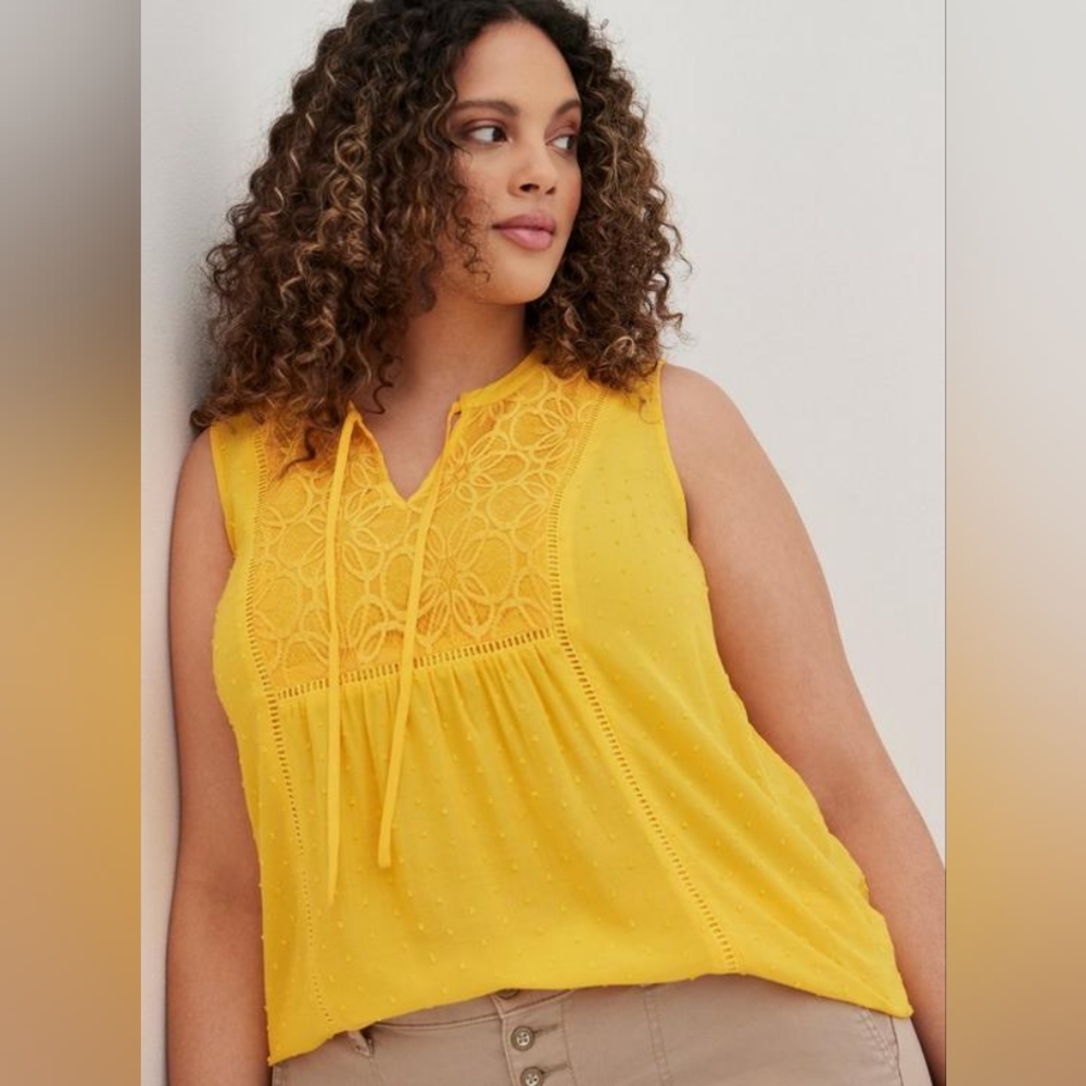 Torrid Swiss Dot Crochet Inset Tank